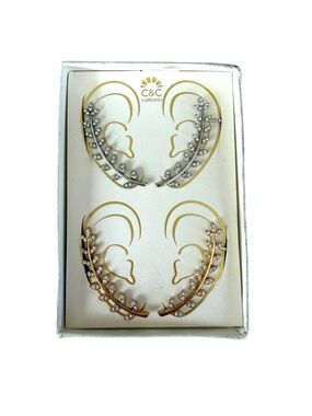 C&C California Ear Crawler Earrings Set Gold Silver Rhinestone Leaf Climber NIB